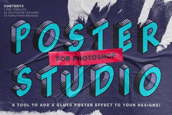 海报张贴效果图样式生成PS笔刷工具素材 Poster Studio for Photoshop