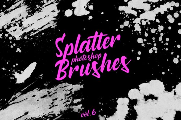 墨水飞溅泼墨图案纹理PS笔刷工具素材v6 Splatter Stamp Photoshop Brushes Vol. 6
