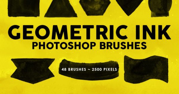 48个墨水几何图形PS印章笔刷工具素材 48 Geometric Ink Photoshop Stamp Brushes
