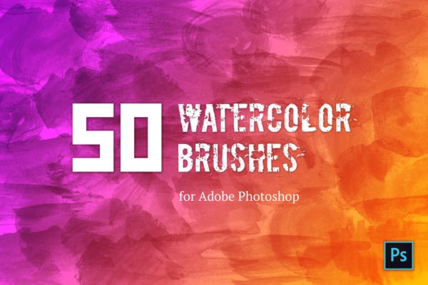 50个手工水彩笔刷工具素材笔触图形PS笔刷工具素材#1 Watercolor Brush Set #1