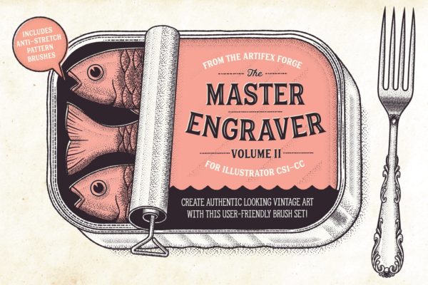 雕刻画设计AI笔刷工具素材下载 The Master Engraver – Brushes