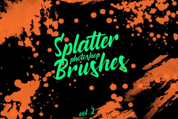墨水飞溅泼墨图案纹理PS笔刷工具素材v2 Splatter Stamp Photoshop Brushes Vol. 2