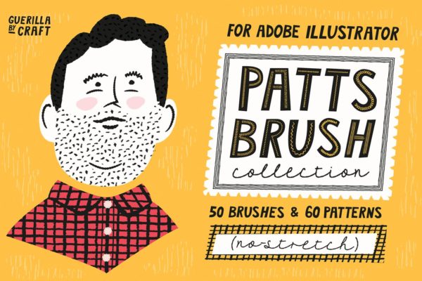 AI手绘插画必备的50个笔刷工具素材&60种图案纹理 Patts Brush Collection for Adobe Illustrator