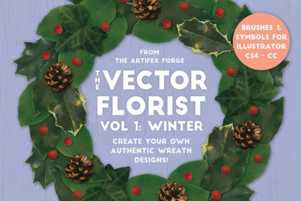逼真植物花卉图案AI笔刷工具素材 The Vector Florist – Brushes: Winter