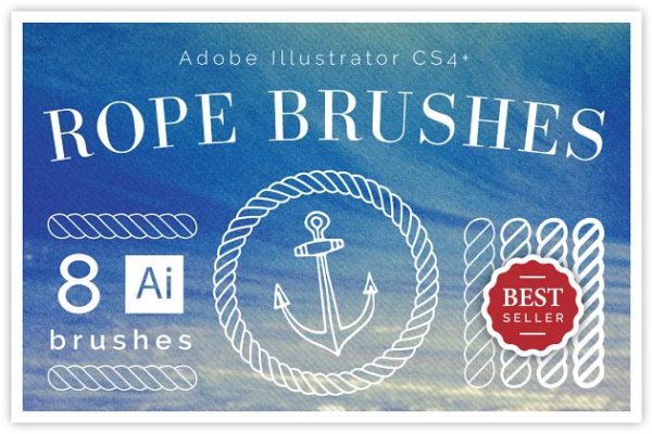 8款绳索缆绳AI笔刷工具素材套装 8 Nautical Rope Brush Set