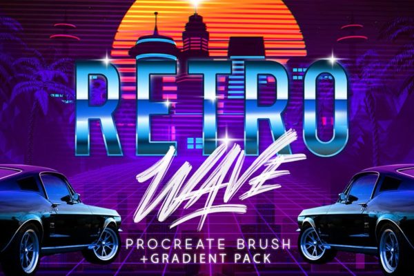 复古海报发光字体特效Procreate笔刷工具素材