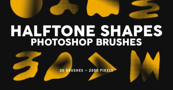 30个半色调形状PS印章笔刷工具素材 30 Halftone Shapes Photoshop Stamp Brushes