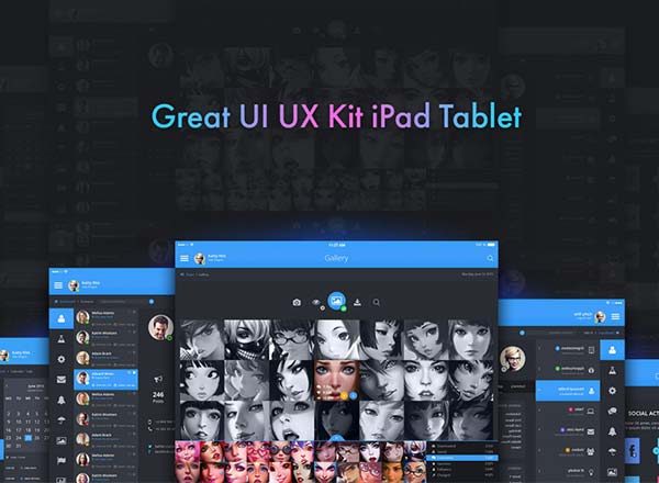 完美的多功能社交iPad Ui Kits素材套件文件[PSD]