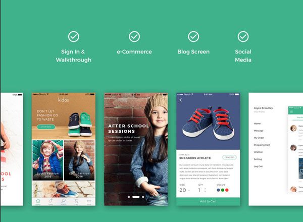 儿童服饰电商类APP UI KITS套装大包文件[PSD,Sketch]