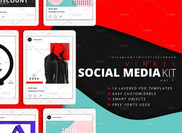 社交媒体主题 UI 界面设计素材包 Vinkel Social Media Kit