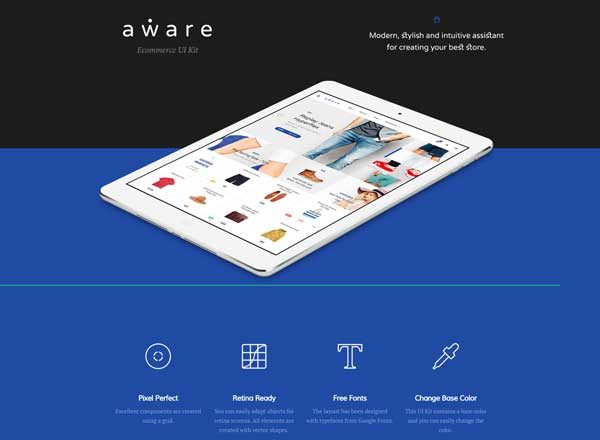 服饰类电商 APP Ui Kits素材套件Aware Ecommerce[PSD, SKETCH]