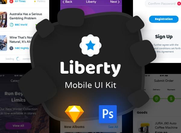 一套设计明快的多功能APP UI KITS套装文件[PSD,Sketch]