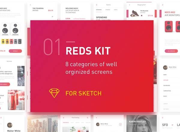 红色格调多用途 APP Ui Kits素材套件 REDS UI Kit [SKETCH]