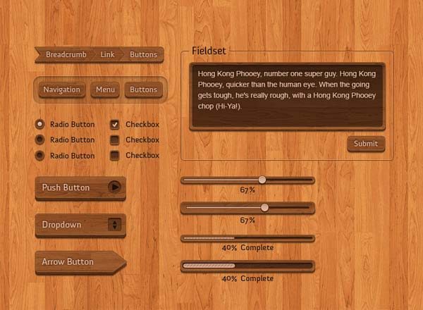精致的木质GUi Kits素材套件套装文件[PSD]