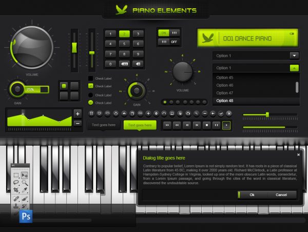 一款有品质感的音乐播放器GUi Kits素材套件[PSD,微立体]