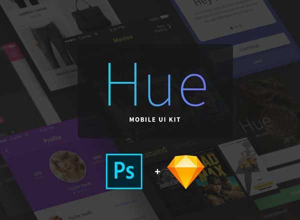 iOS&Android 移动应用 Ui Kits素材套件组合 Hue – 44 Screens for iOS App Design [PSD, Sketch]