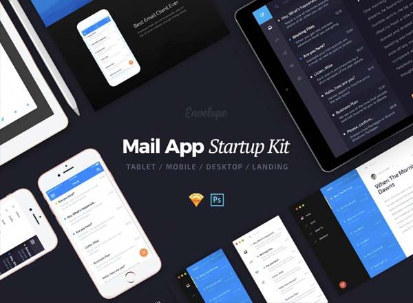 一套支持多种设备分辨率的邮件UI KITS文件[PSD,Sketch]