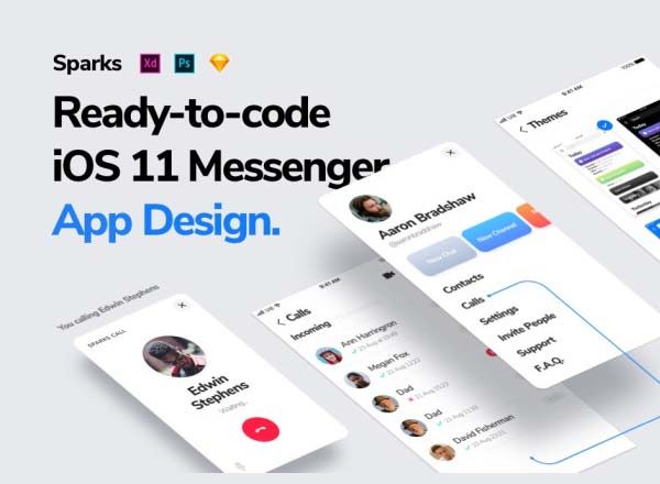 蚂蚁素材下午茶：专业的iOS11 APP 消息 UI套装打包文件[XD,Sketch,PSD]