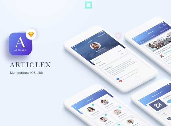 多功能多用途 APP Ui Kits素材套件 Articlex Multipurpose iOS Ui Kit（75+界面UI设计模板素材，for Sketch）