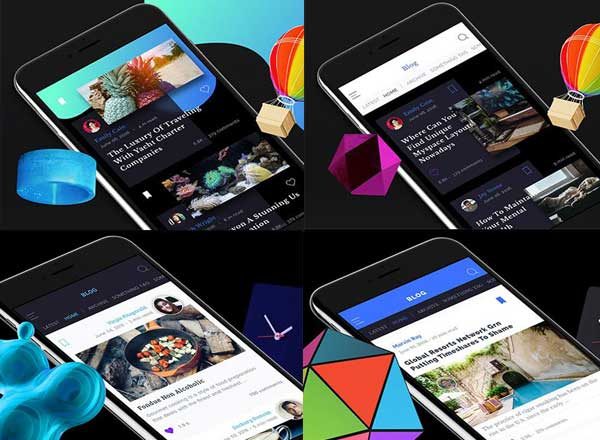 博客移动端界面设计 Ui Kits素材套件 Blog Mobile Ui Bundle