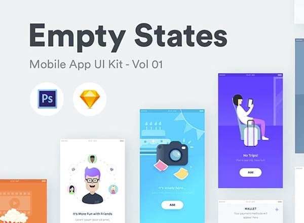 蚂蚁素材下午茶：APP页面空数据提示插画图形分享 Empty States [PSD,Sketch]