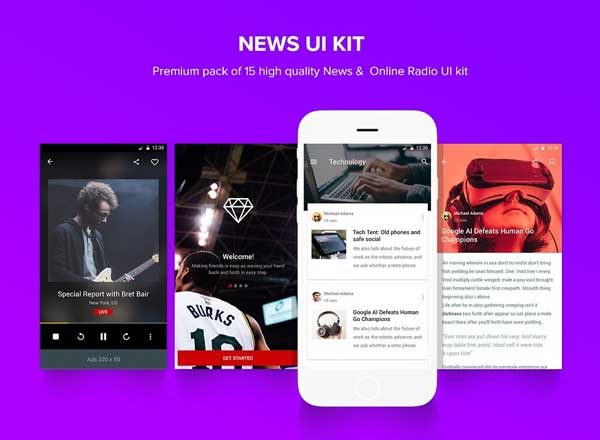 新闻阅读类应用 Ui Kits素材套件 News Material Design Template UI Kit