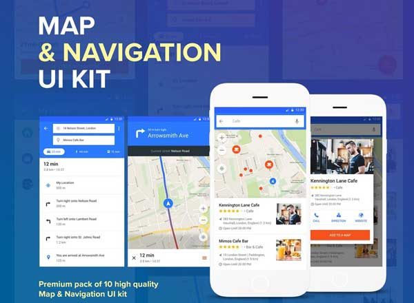 位置导航地图应用 Ui Kits素材套件 Map – Material Design Templates