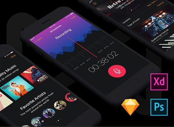 酷炫的多功能的音乐APP UI KITS套装文件[Sketch,XD,PSD]