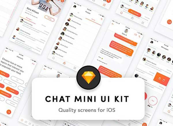 即时聊天应用 Ui Kits素材套件 Chat mini kit for iOS [Sketch]