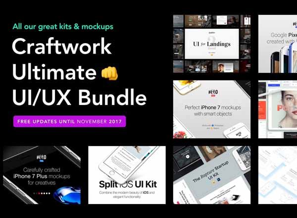 蚂蚁素材下午茶：13套完美的UI/UX Kit打包文件 Craftwork Ultimate Bundle [4.5GB]