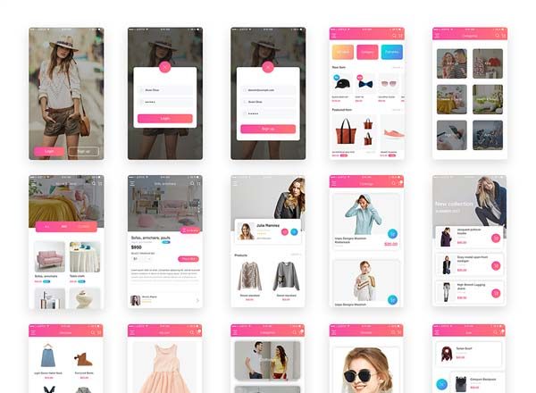 漂亮时尚的女性垂直分类电商APP UI KITS文件 bid shop sketch ios ui kit [sketch]