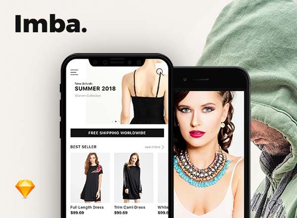 蚂蚁素材下午茶：一套适用于iPhone X的时尚电商APP UI KITS套装模版文件[For Sketch]
