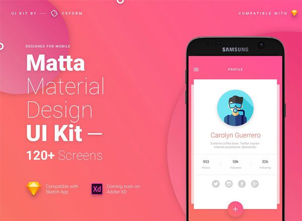 符合 Google 设计标准的通用 APP Ui Kits素材套件 Material Design Mobile UI Kit