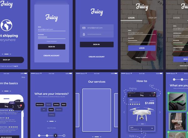 时尚大气电商应用 Ui Kits素材套件 Juicy An e-commerce mobile UI Kit built for Sketch [for Sketch]