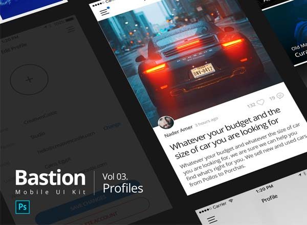 蚂蚁素材下午茶：完美的APP个人中心设计模版UI  KITS文件 03 Profiles | Bastion Mobile UI Kit [PSD]