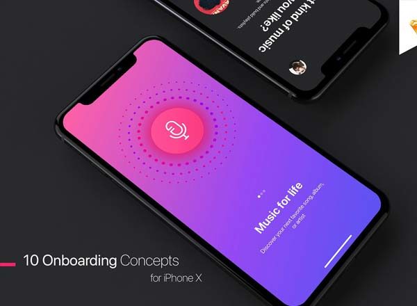 蚂蚁素材下午茶：10个时尚的iPhone X轮播广告(Walkthrough Ui Kits)页模板文件[Sketch]