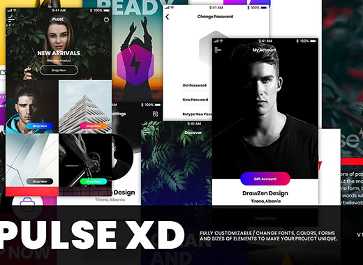 蚂蚁素材下午茶：酷炫的多功能购物类APP UI KITS套装文件[XD]