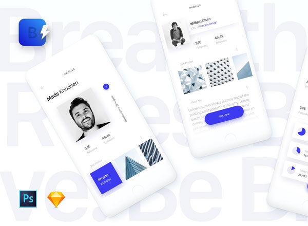 蚂蚁素材下午茶：简约酷炫的APP UI KITS文件sketch,PSD