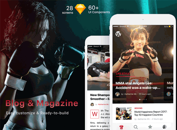 蚂蚁素材下午茶：标准多图杂志风格的资讯类APP UI KITS文件[sketch]