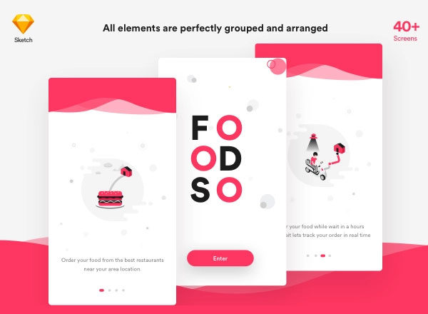 蚂蚁素材下午茶：可爱的美食点餐派送APP UI KITS套装文件[sketch]
