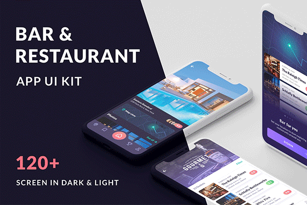 蚂蚁素材下午茶：高端iOS餐厅酒吧相关的APP UI KITS文件[Sketch,PSD]