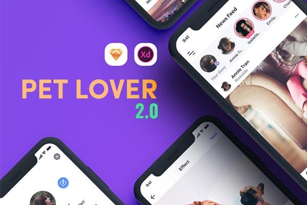 蚂蚁素材下午茶：漂亮的宠物社交应用APP UI KITS[iPhone X,sketch,XD]