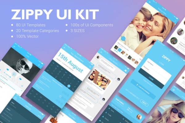 简约风社交媒体APP Ui Kits素材套件 Zippy UI Kit