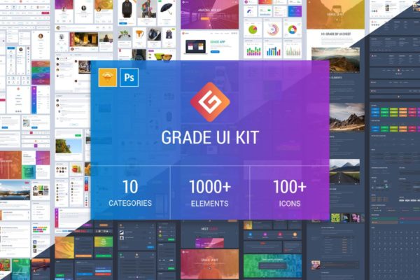 博客/社交/电商多用途 APP Ui Kits素材套件 Grade UI Kit