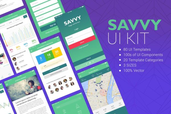 学习教育培训主题 APP Ui Kits素材套件 Savvy UI Kit