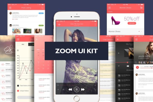 电商/资讯/影音等多用途 APP Ui Kits素材套件 Zoom UI Kit