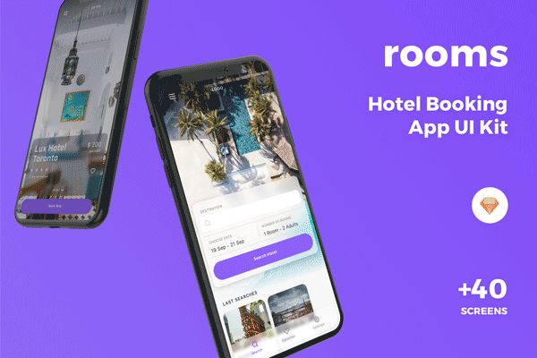 第一素材下午茶：时尚简约的名宿酒店预定APP UI KITS文件 [Sketch]