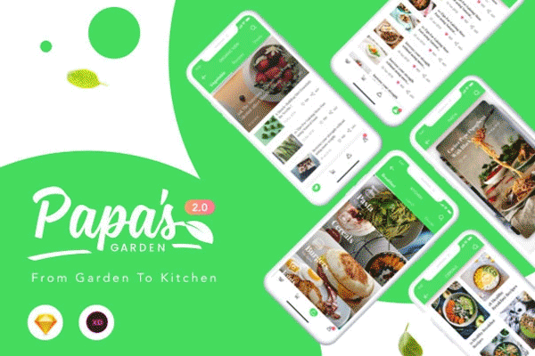 蚂蚁素材下午茶：绿色健康的美食轻食相关功能的APP UI KITS [Sketch,XD]