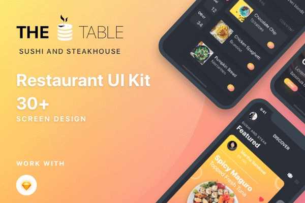 蚂蚁素材下午茶：深色时尚高端的餐饮服务类 APP Ui KITS [Sketch]