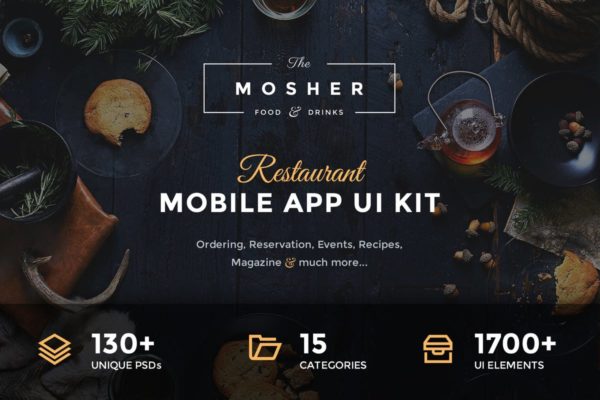 餐厅&咖啡厅美食主题APP Ui Kits素材套件 Mosher – Restaurant Mobile App UI Kit